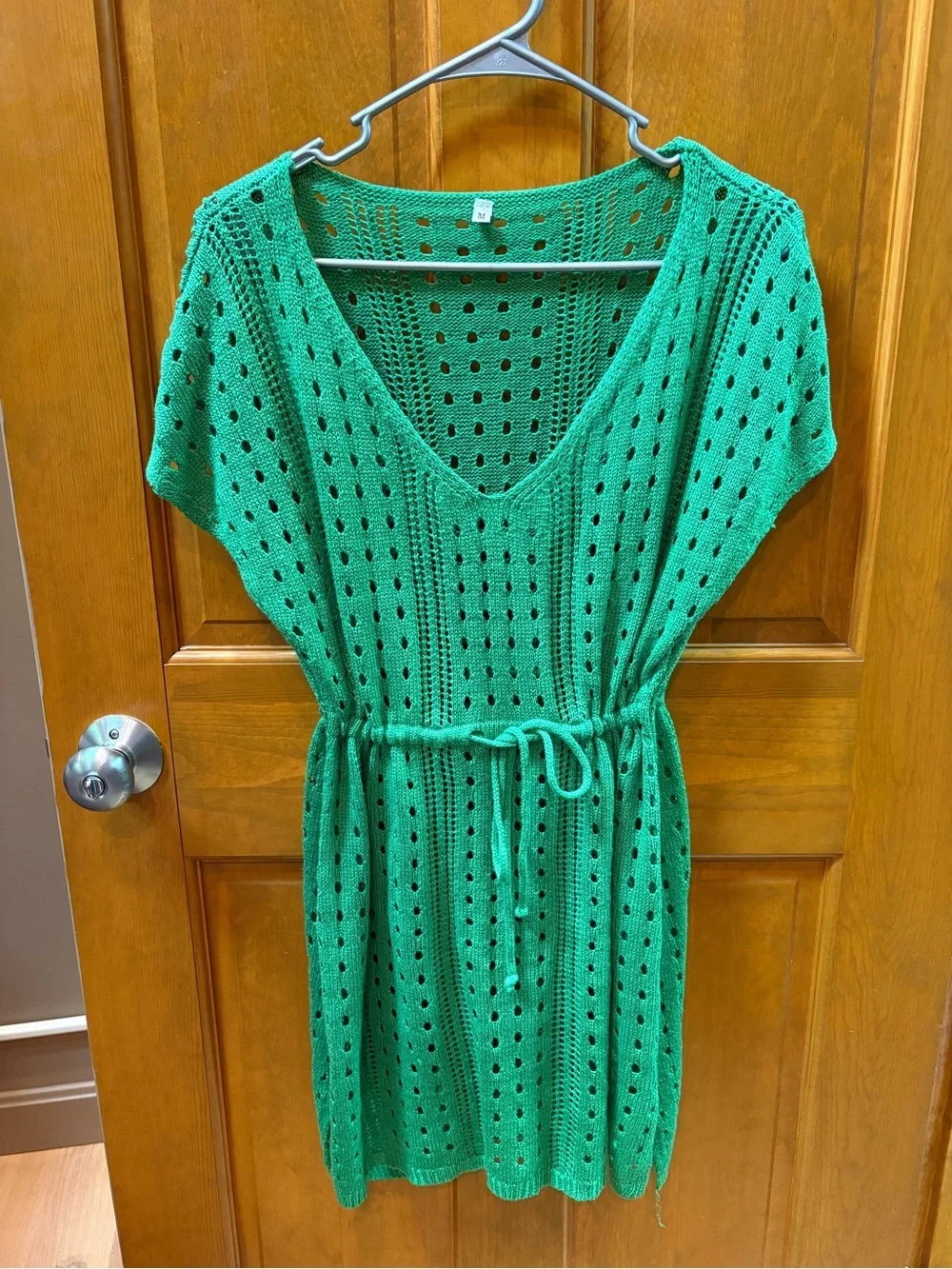 Kelly Green Crochet Draw String Waist Beach Pool Cover Up Size Medium